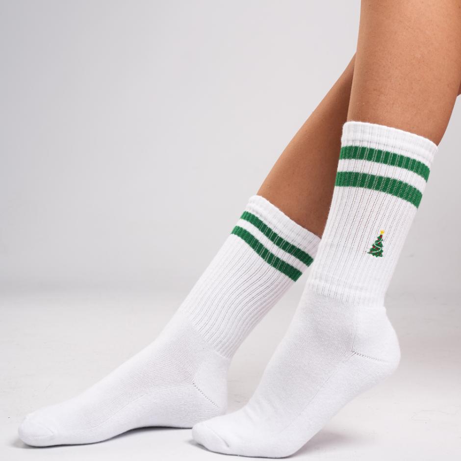 Thick tube socks with embroidery 'White with tree